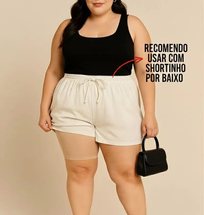 Shorts Plus Size Leve Feminino Cintura Alta