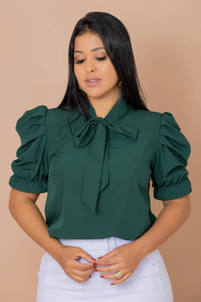 Blusa Emily Gola Laço Manga Curta Bufante