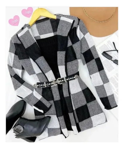 Casaco Cardigan Xadrez Tricot Blusa De Frio Kimono Inverno