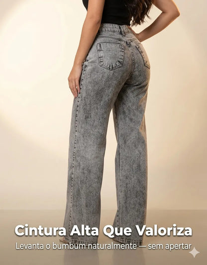 Calça Jeans Wide Leg Feminina Cintura Alta Sem Lycra Stillge