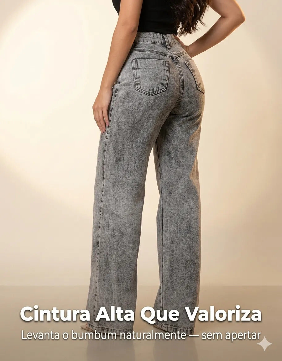 Calça Jeans Wide Leg Feminina Cintura Alta Sem Lycra Stillge