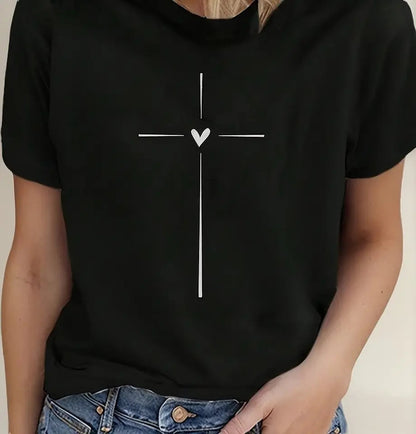 T-shirt Feminina Blusa Camiseta Católica Cruz 100% Algodão