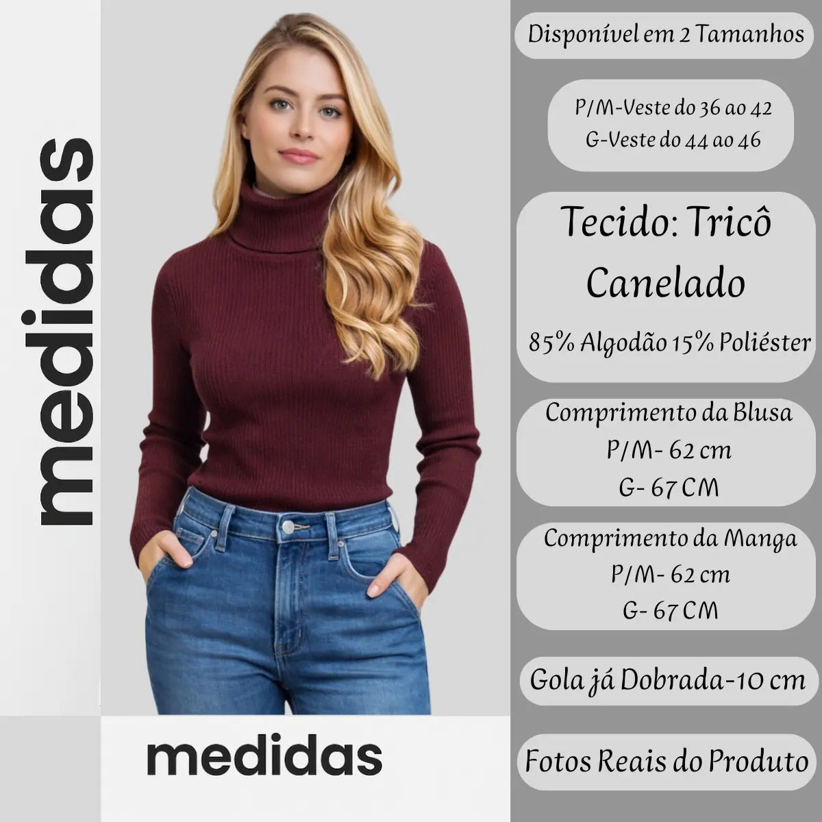 Blusa Cacharrel Feminina Tricô Lã Blusinha Gola Alta Rolê