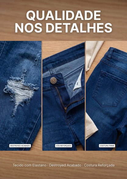 Calça Feminina Jeans Cintura Alta Skinny Levanta Bumbum