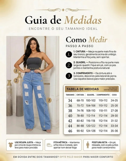 Calça Jeans Wide Leg Feminina Cintura Alta Sem Lycra Stillge