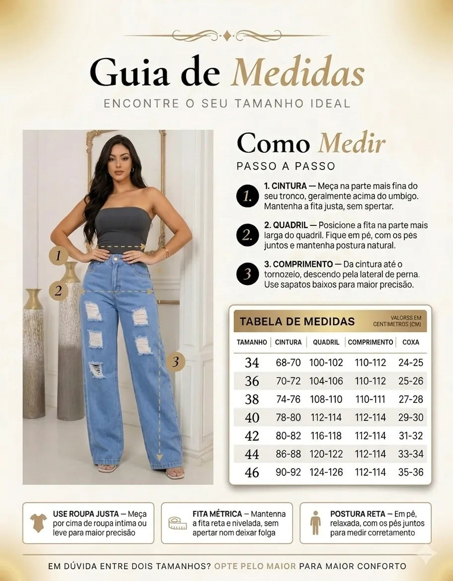 Calça Jeans Wide Leg Feminina Cintura Alta Sem Lycra Stillge