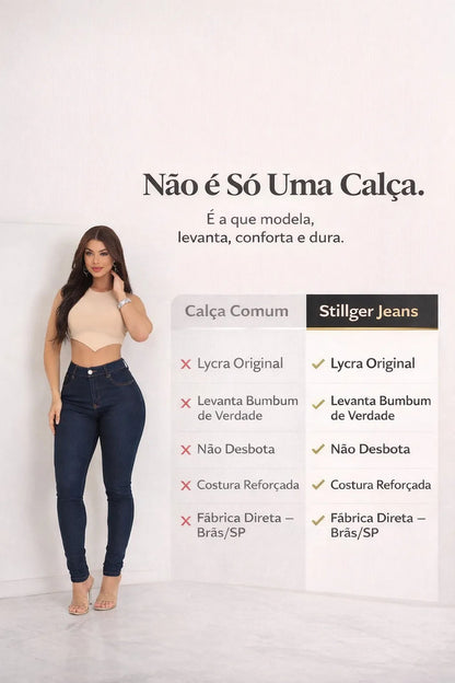 Calça Jeans Feminina Preta Skiny Cintura Alta Levanta Bumbum
