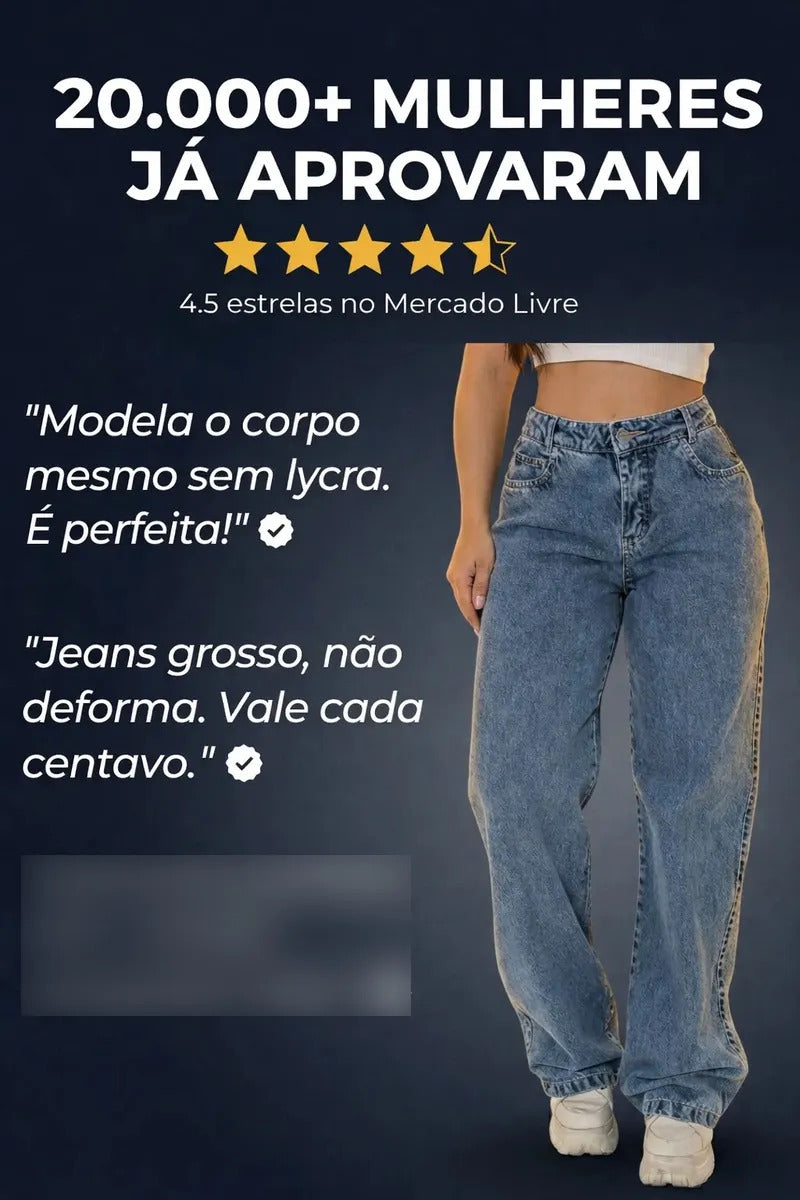 Calça Jeans Wide Leg Feminina Cintura Alta Sem Lycra Stillge