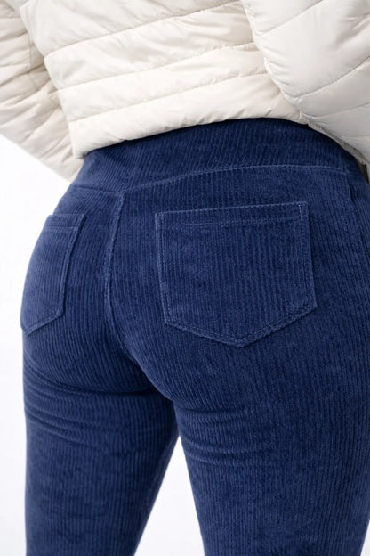 Calça Legging Veludo Cotelê Com Bolso Cós Alto Inverno