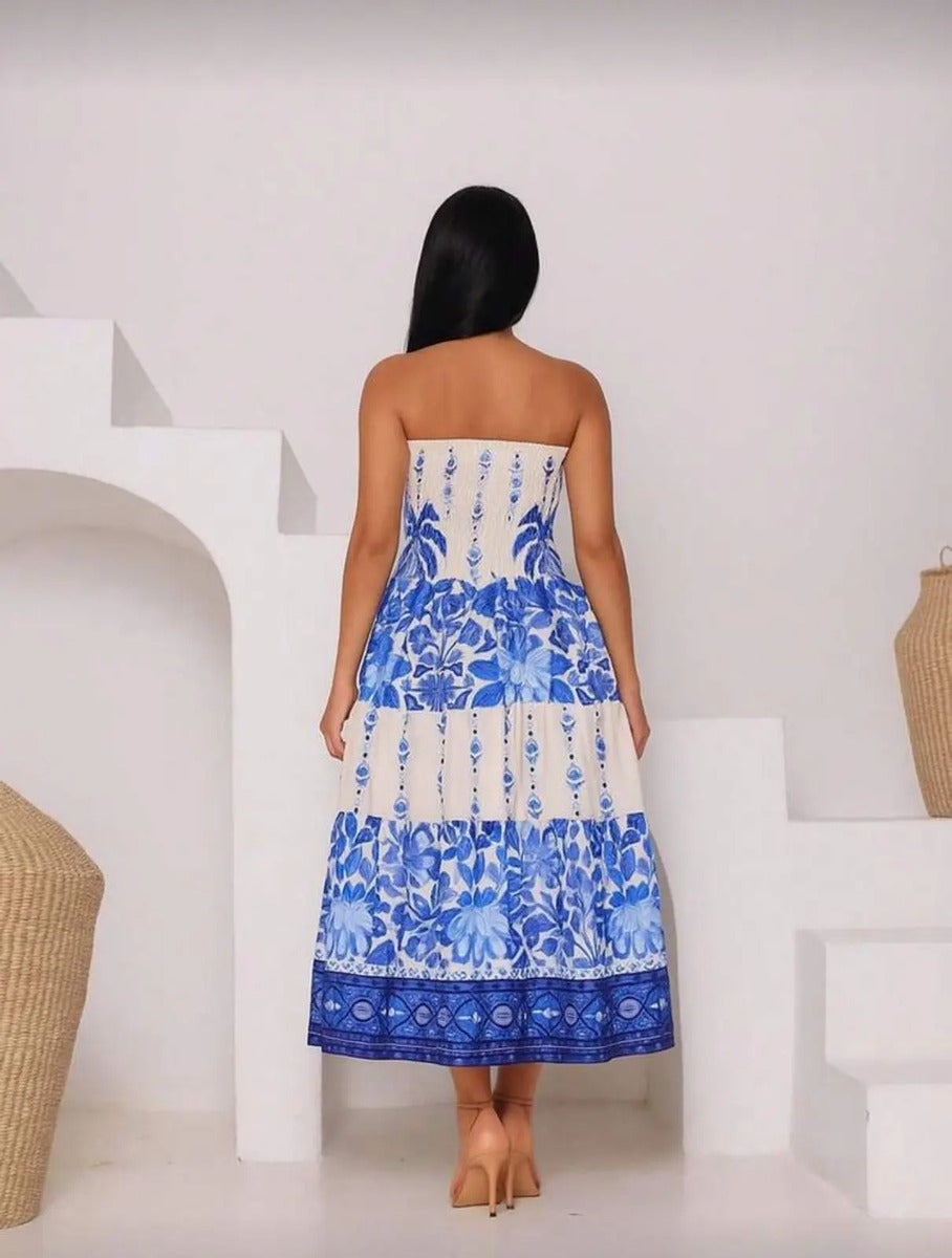 Lightweight Elastic Floral Strapless Long Dress Summer Fashion