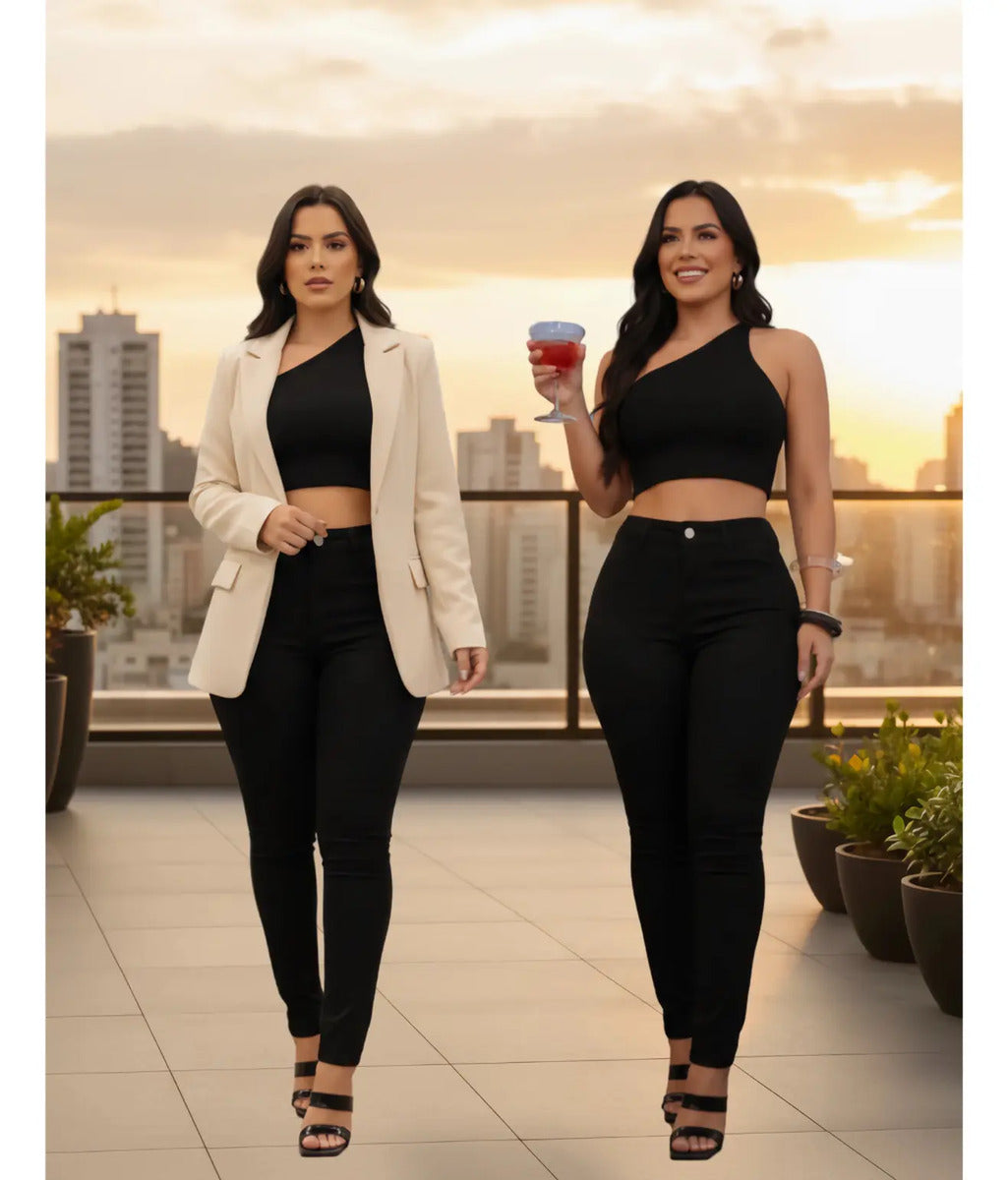 Calça Jeans Feminina Empina Bumbum Cintura Alta Lycra Preta