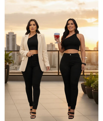 Calça Jeans Feminina Empina Bumbum Cintura Alta Lycra Preta