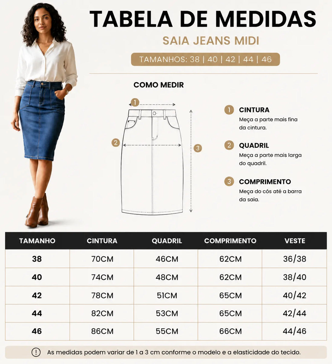Saia Jeans Midi Lápis Belo Fio Cintura Alta Lycra Elegante