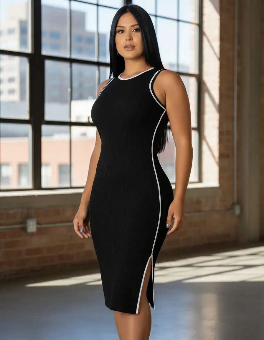 Vestido Midi Canelado Premium Regata Casual Básico Modelador