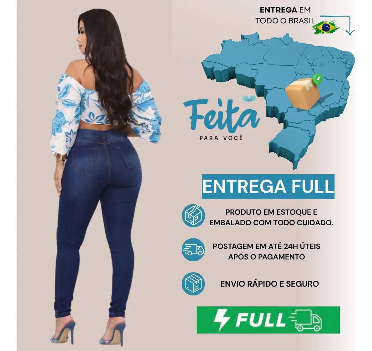 Calça Preta Jeans Feminina Com Elastano Cintura Alta Skinny