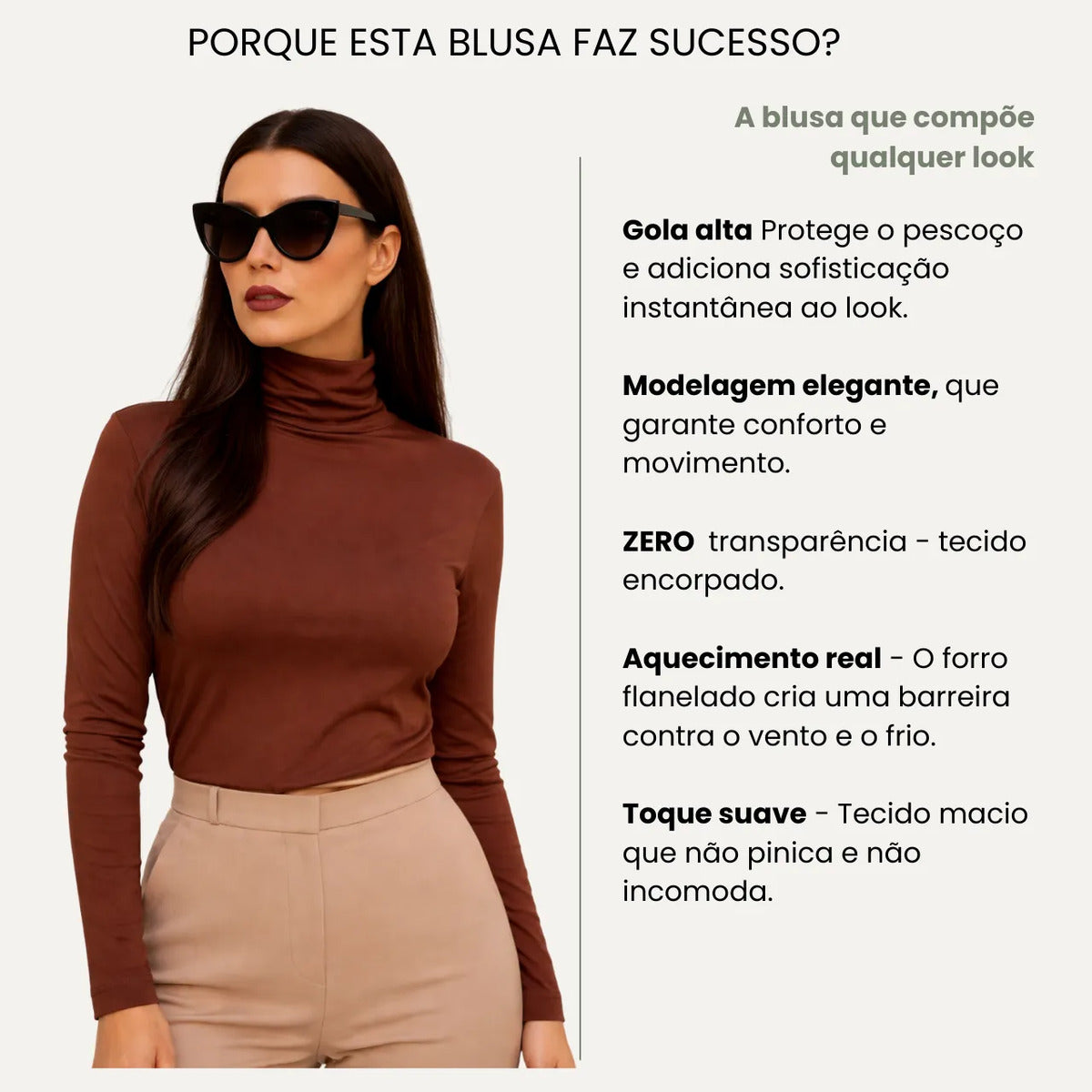 Blusa Térmica Feminina Gola Alta Zanca Peluciada Manga Longa