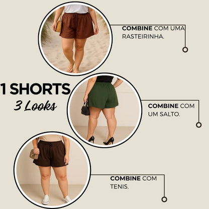 Short Plus Size Feminino Soltinho Com Cintura Alta Leve