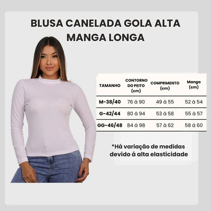 Blusa Feminina Canelada Gola Alta Manga Comprida Cacharrel