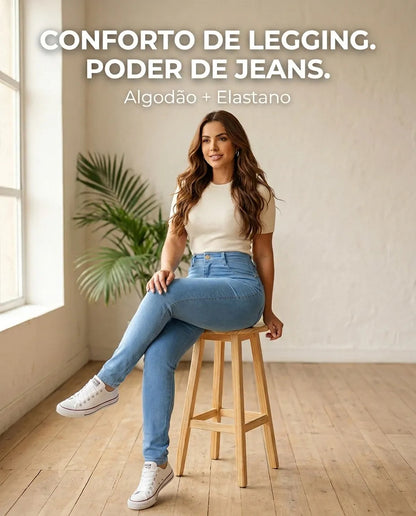 Calça Feminina Jeans Cintura Alta Skinny Levanta Bumbum