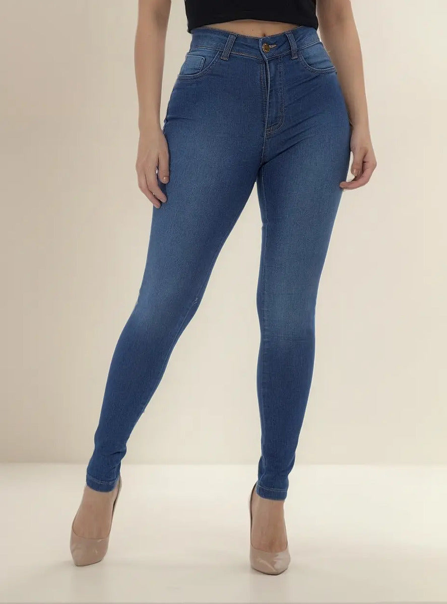 Calça Jeans Feminina Skinny Cintura Alta Levanta Bumbum