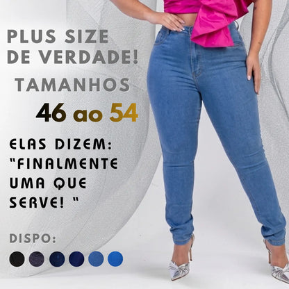 Calça Jeans Plus Size Cintura Alta Elastano Lycra Modeladora
