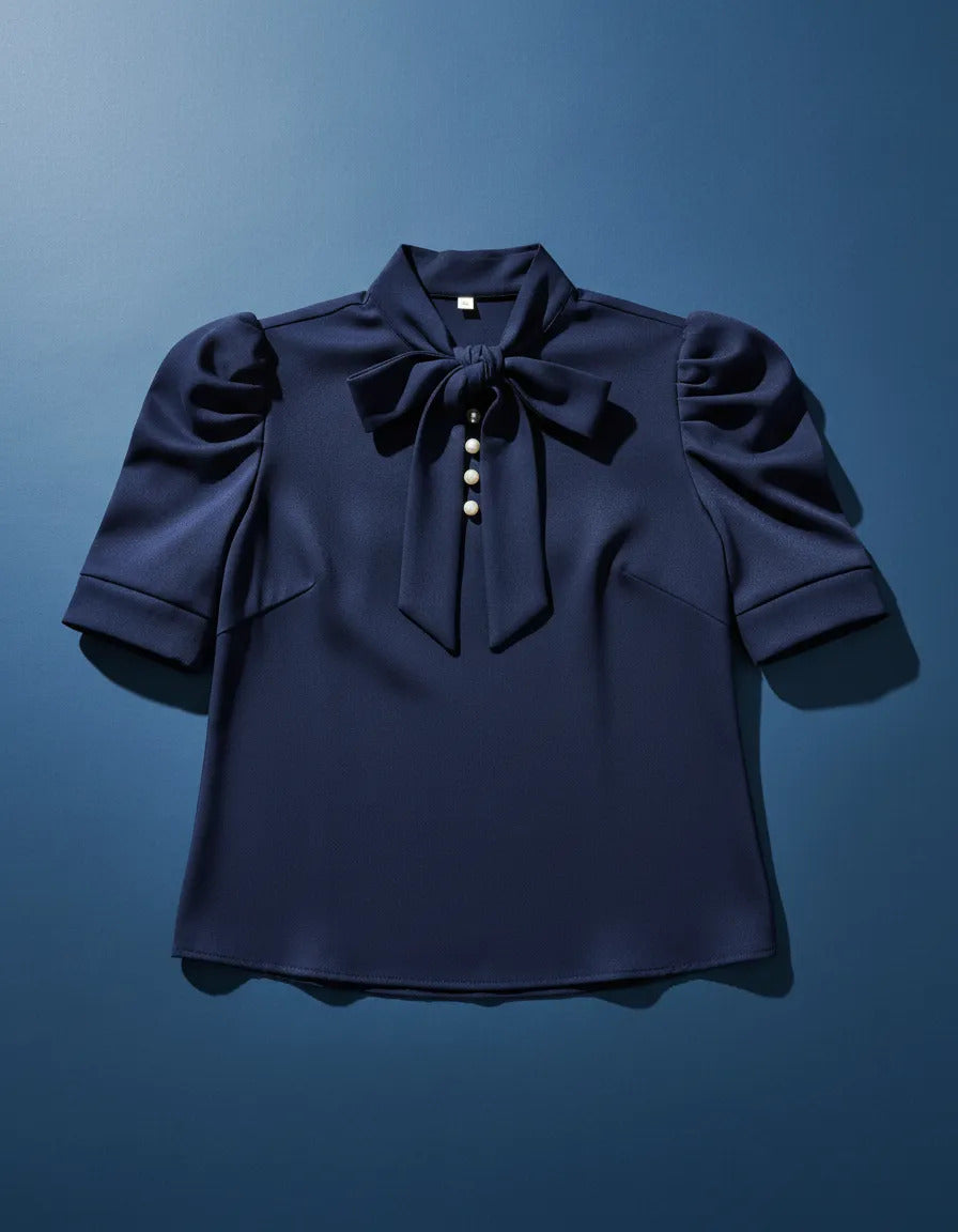 Blusa Camisa Social Romântica Laço E Botões De Pérola Manga