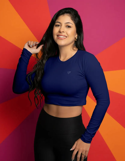 Cropped Feminina Poliamida Manga Longa Blusa Proteção Uv