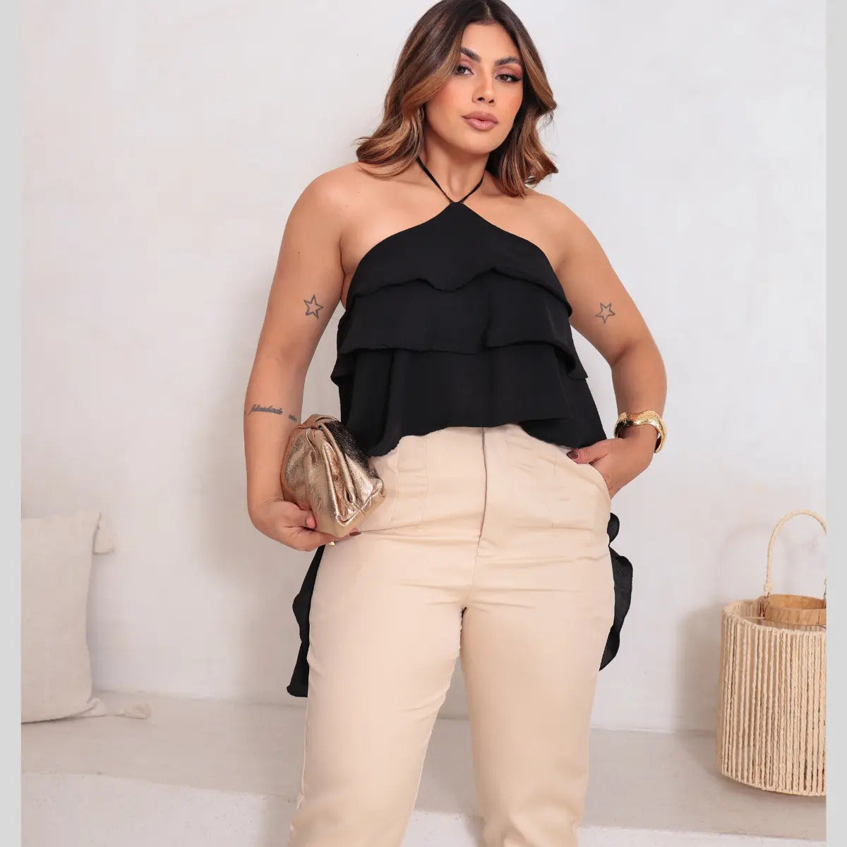 Calça Feminina Alfaiataria Social Cintura Alta Trabalho Leve