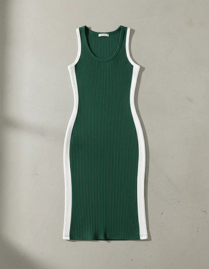 Vestido Canelado Midi Faixas Regata Casual Básico Modelador
