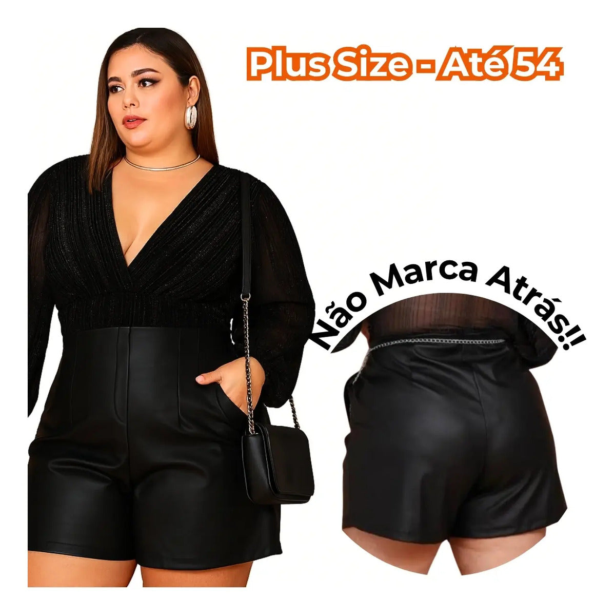 Short Couro Fake Feminino Plus Size Cintura Alta Festa Luxo