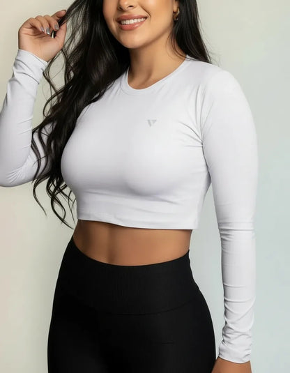 Cropped Feminina Poliamida Manga Longa Blusa Proteção Uv