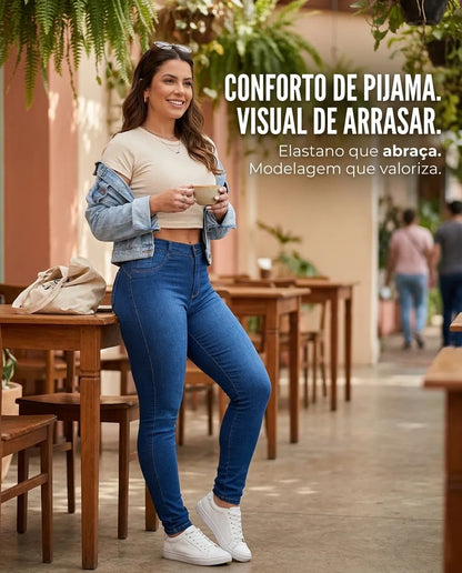 Calça Feminina Jeans Cintura Alta Skinny Levanta Bumbum