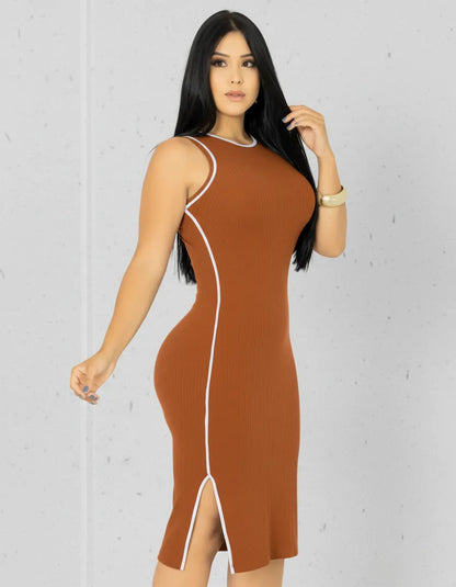 Vestido Midi Canelado Premium Regata Casual Básico Modelador