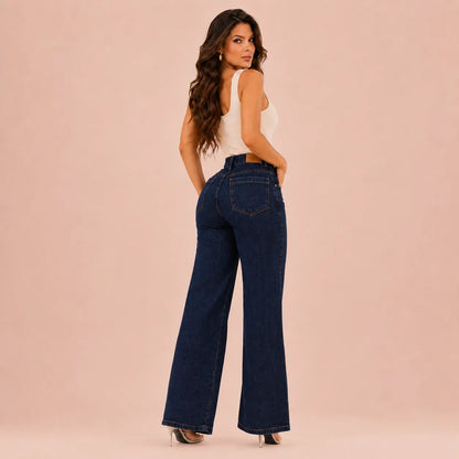 Calça Jeans Pantalona Wide Leg Feminina Cintura Alta Larga