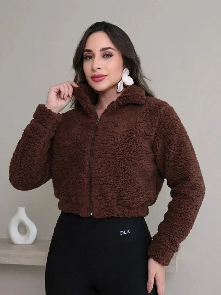 Casaco Teddy Curto Blusa Frio Pelo Feminino Cropped Pelinho