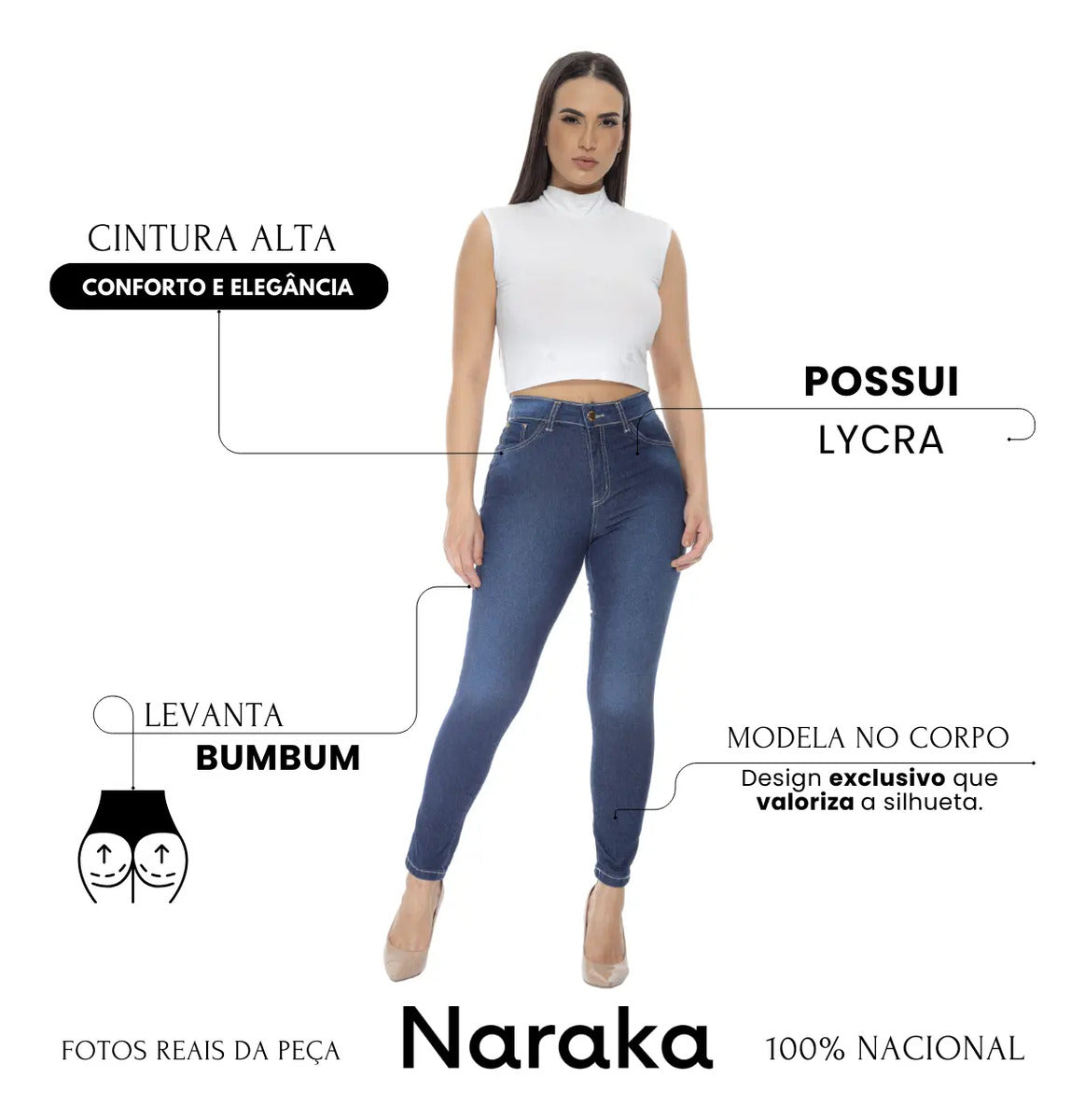 Calça Jeans Feminina Skinny Cintura Alta Levanta Bumbum