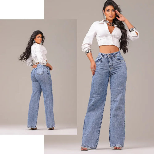 Calça Jeans Feminina Wide Leg Levanta Bumbum Cintura Alta