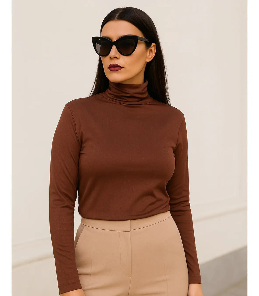 Blusa Térmica Feminina Gola Alta Zanca Peluciada Manga Longa
