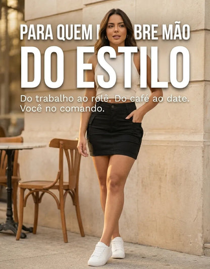 Saia Cargo Feminina Cintura Alta Com Lycra Levanta Bumbum