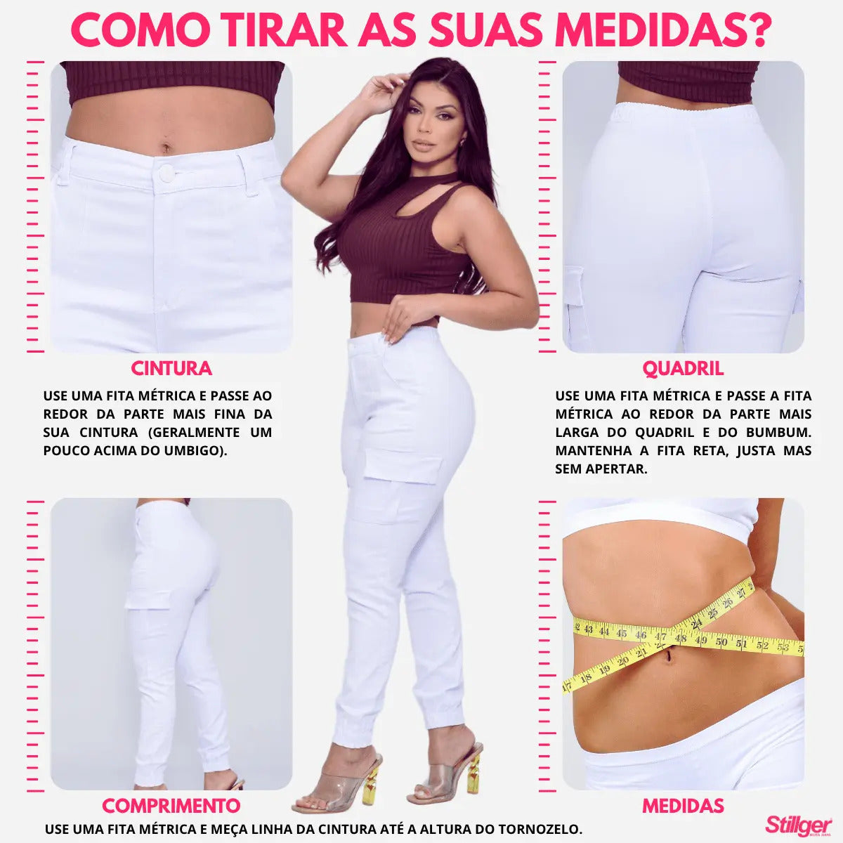 Calça Cargo Jogger Jeans Feminina Cintura Alta Com Lycra