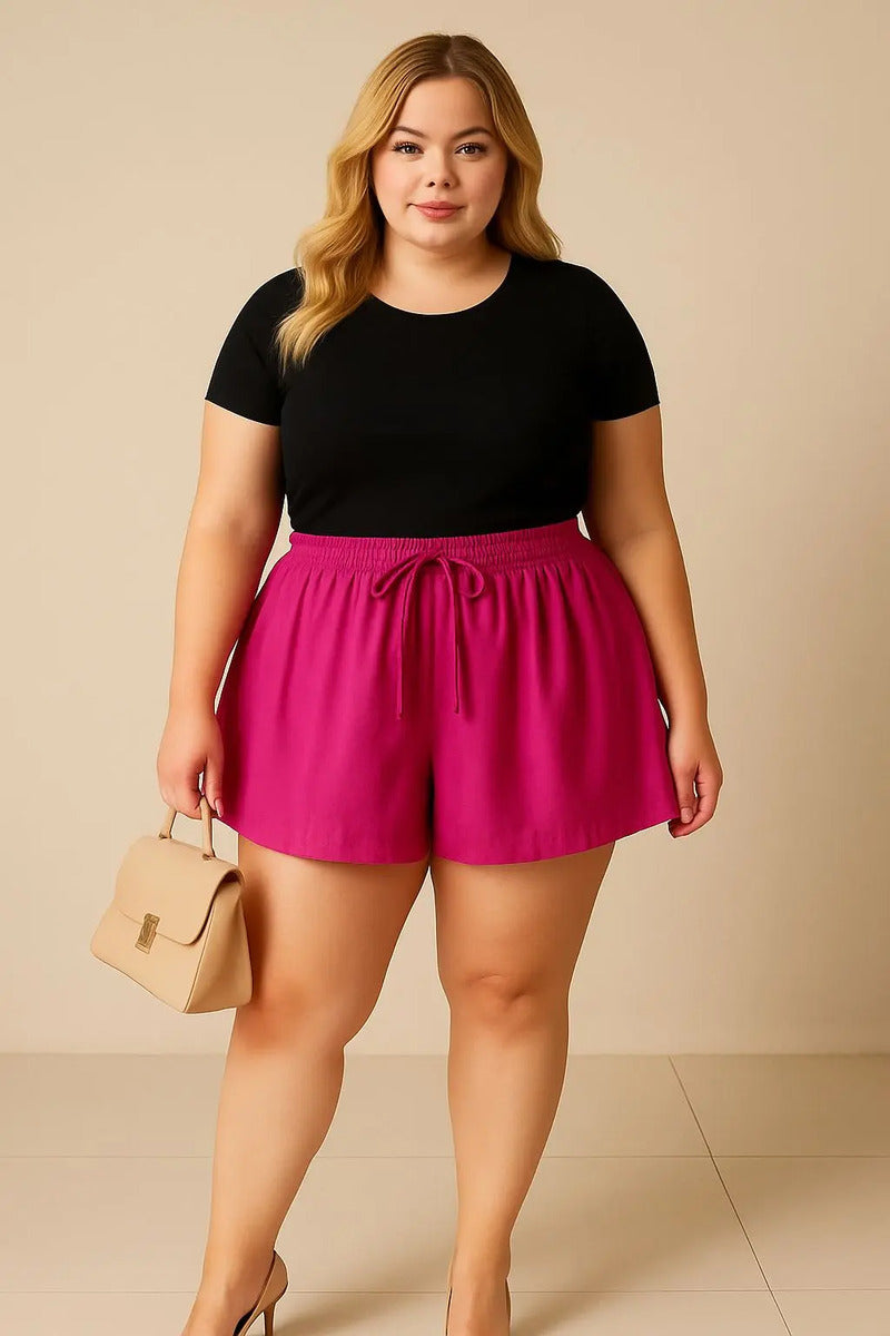 Shorts Plus Size Leve Feminino Cintura Alta