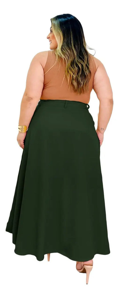 Saia Alfaiataria Plus Size Rodada Evasê Cós Alto Evangélica