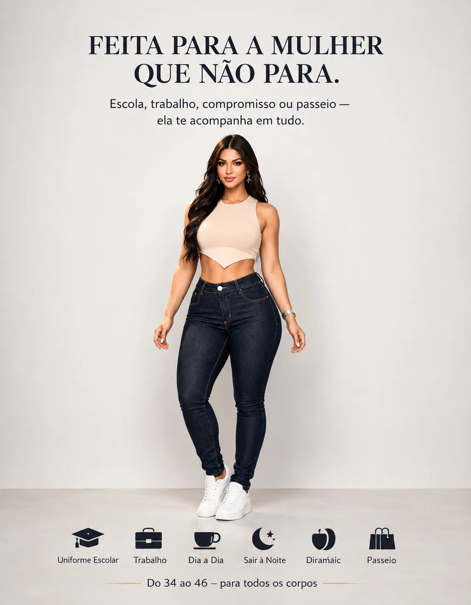 Calça Jeans Feminina Preta Skiny Cintura Alta Levanta Bumbum