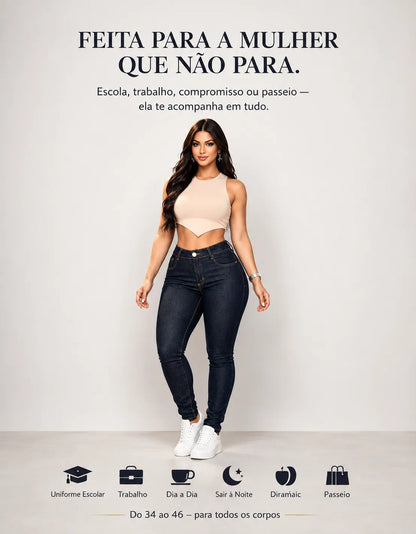 Calça Jeans Feminina Preta Skiny Cintura Alta Levanta Bumbum