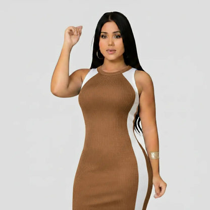 Vestido Canelado Midi Faixas Regata Casual Básico Modelador