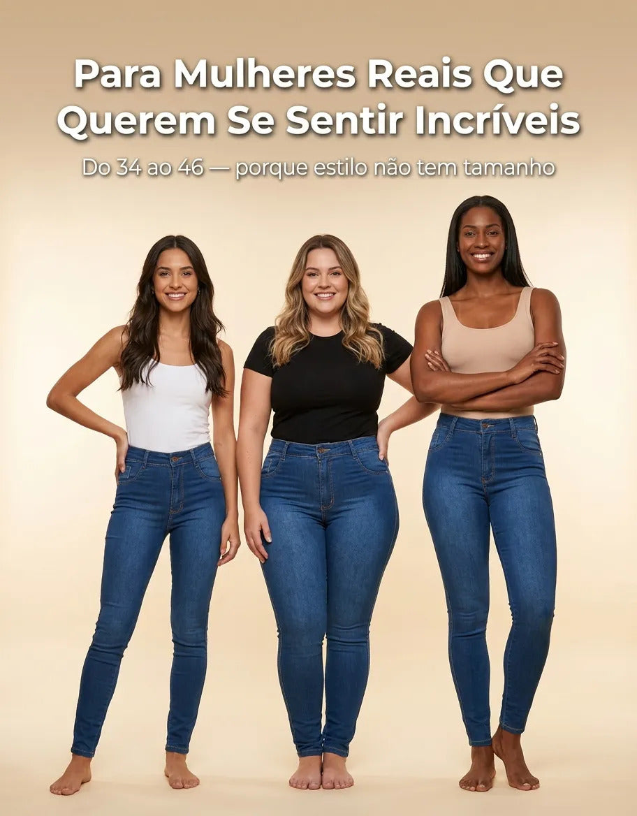 Calça Jeans Feminina Preta Skiny Cintura Alta Levanta Bumbum