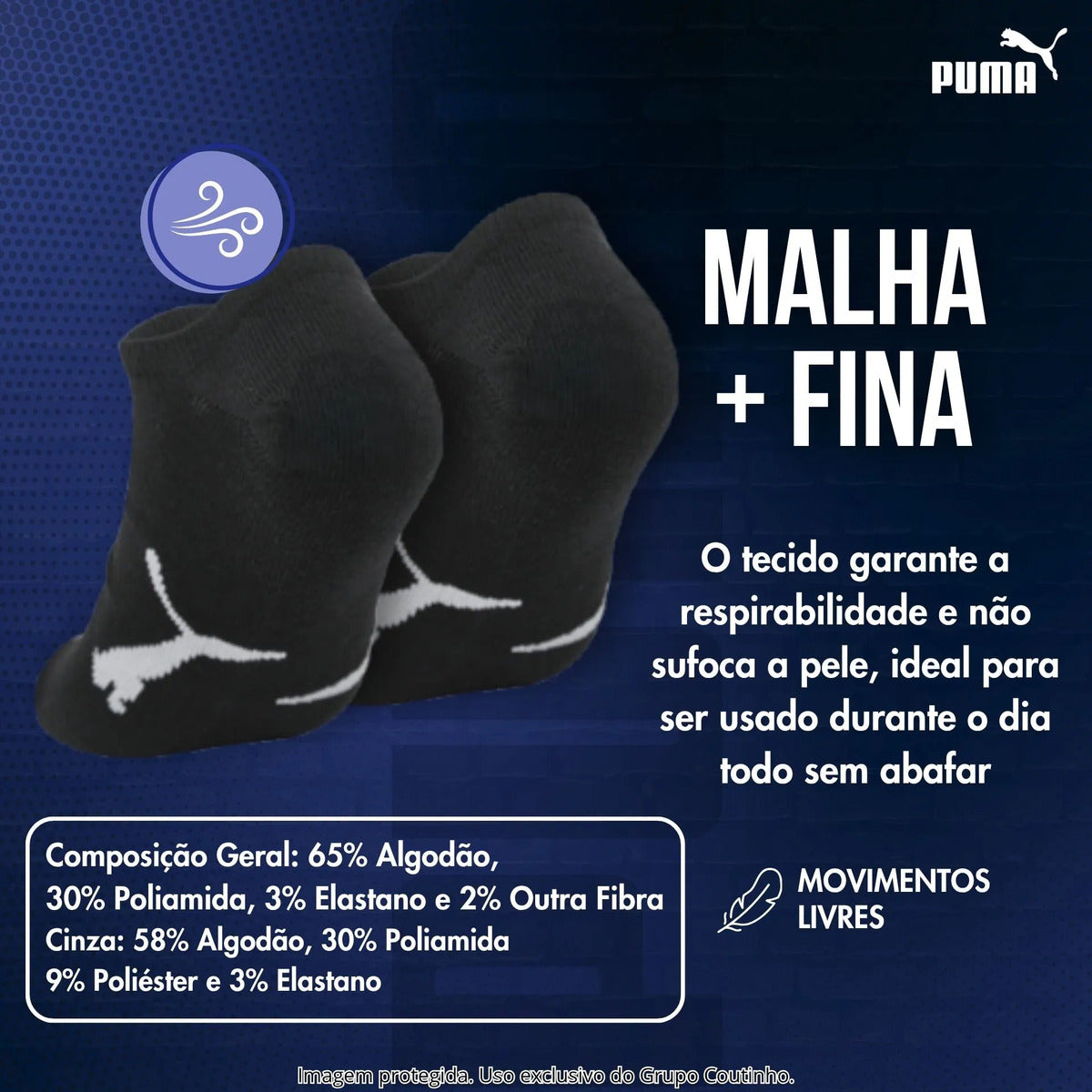 Kit 9 Pares Meias Invisível Puma Sapatilha Soquete Original