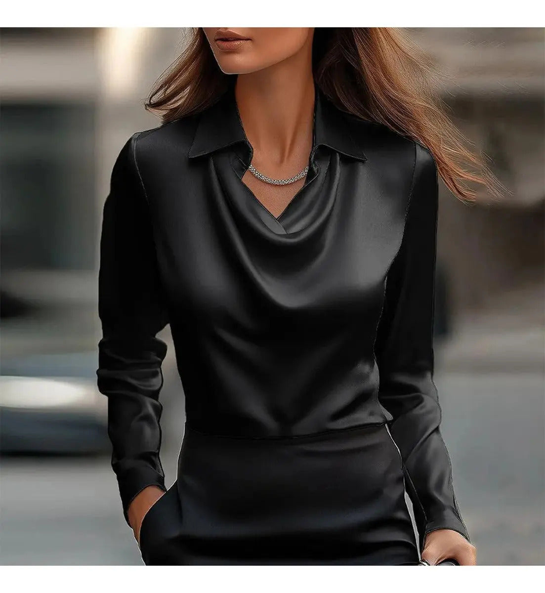 Blusa De Seda Feminina Manga Longa Escritório Elegante