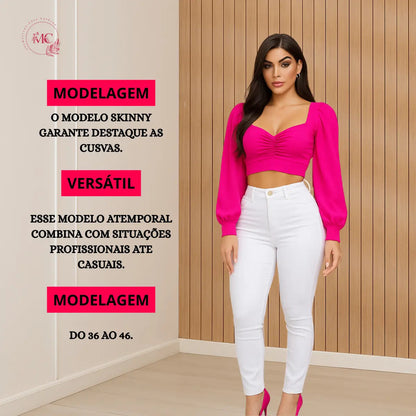 Calça Feminina Jeans Cintura Alta Skinny Levanta Bumbum