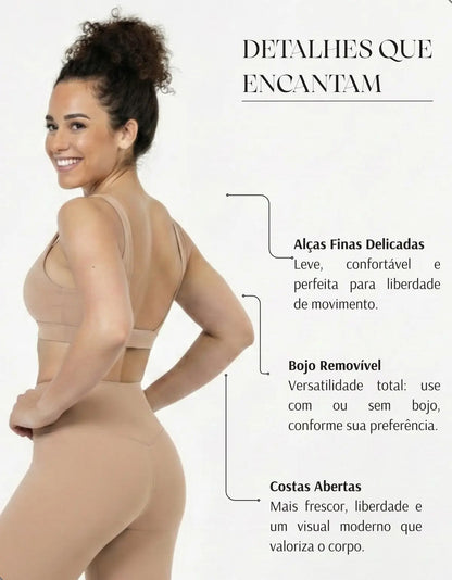 Top Fitness Academia Alça Fina Costa Aberta Feminino